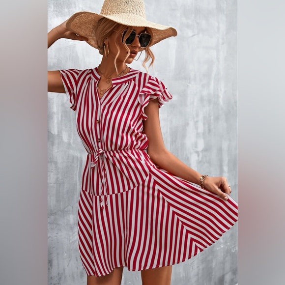 Ruffled Striped Cap Sleeve Mini Dress - Picture 3 of 6